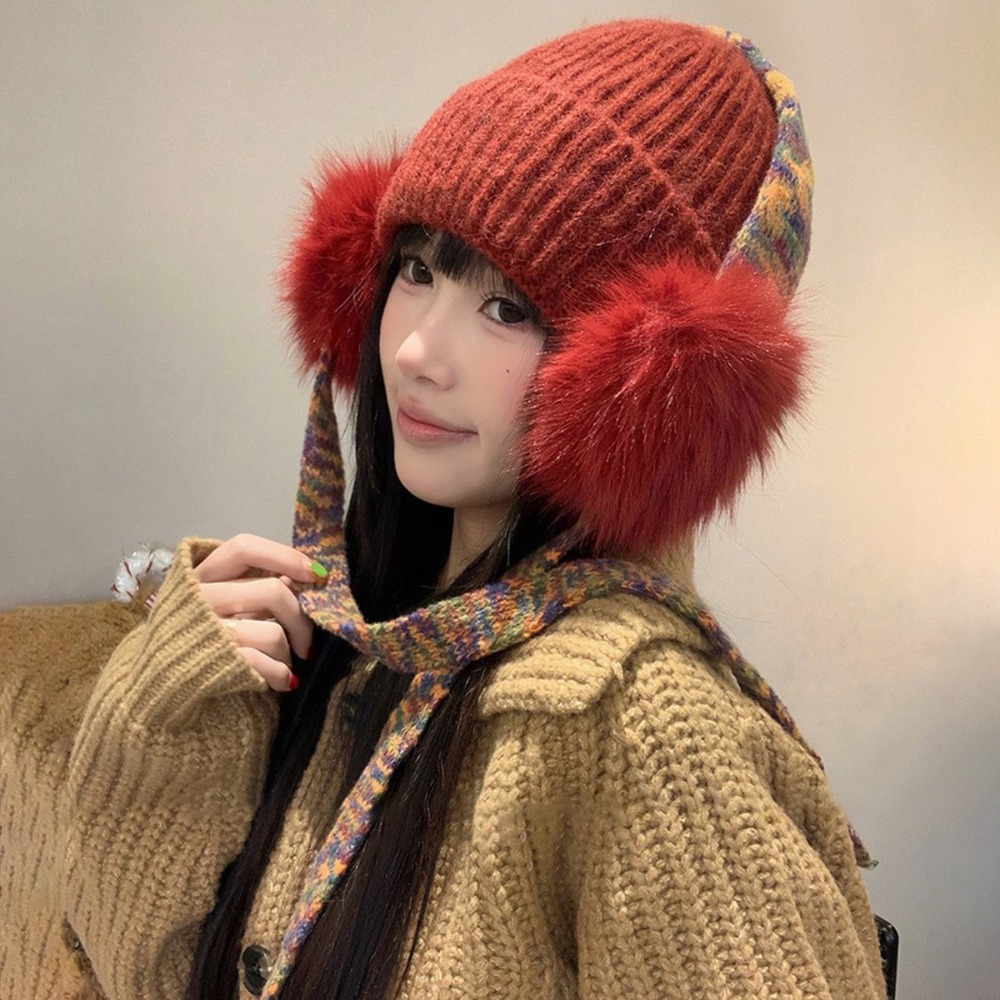 Beanie Cuffed Knit - Retro dziergana czapka z nausznikami, ocieplana