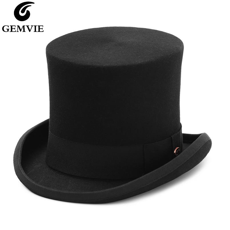 Fedora Hat Wool - GEMVIE 17cm 100% wełniany filcowy cylinder