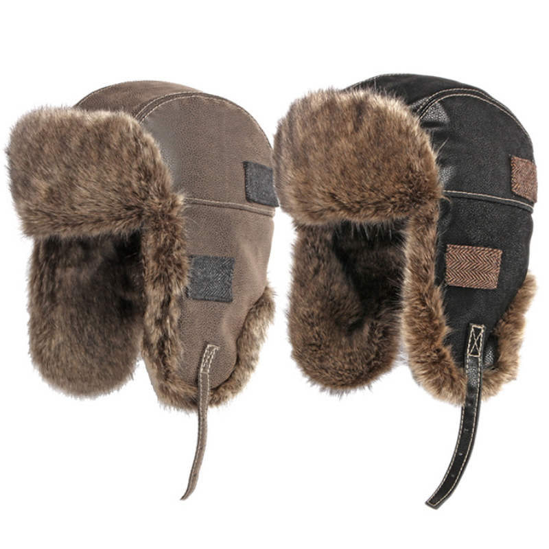 Winter Trapper Hat - HT4098 Rosyjska czapka Gruba ciepła skórzana