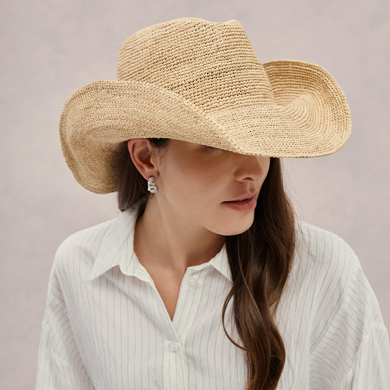 Cowboy Hat Straw - Luksusowy kapelusz ze słomy rafii, ręcznie